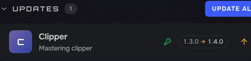The Updates group showing Spectral Clipper moving from 1.3.0 to 1.4.0